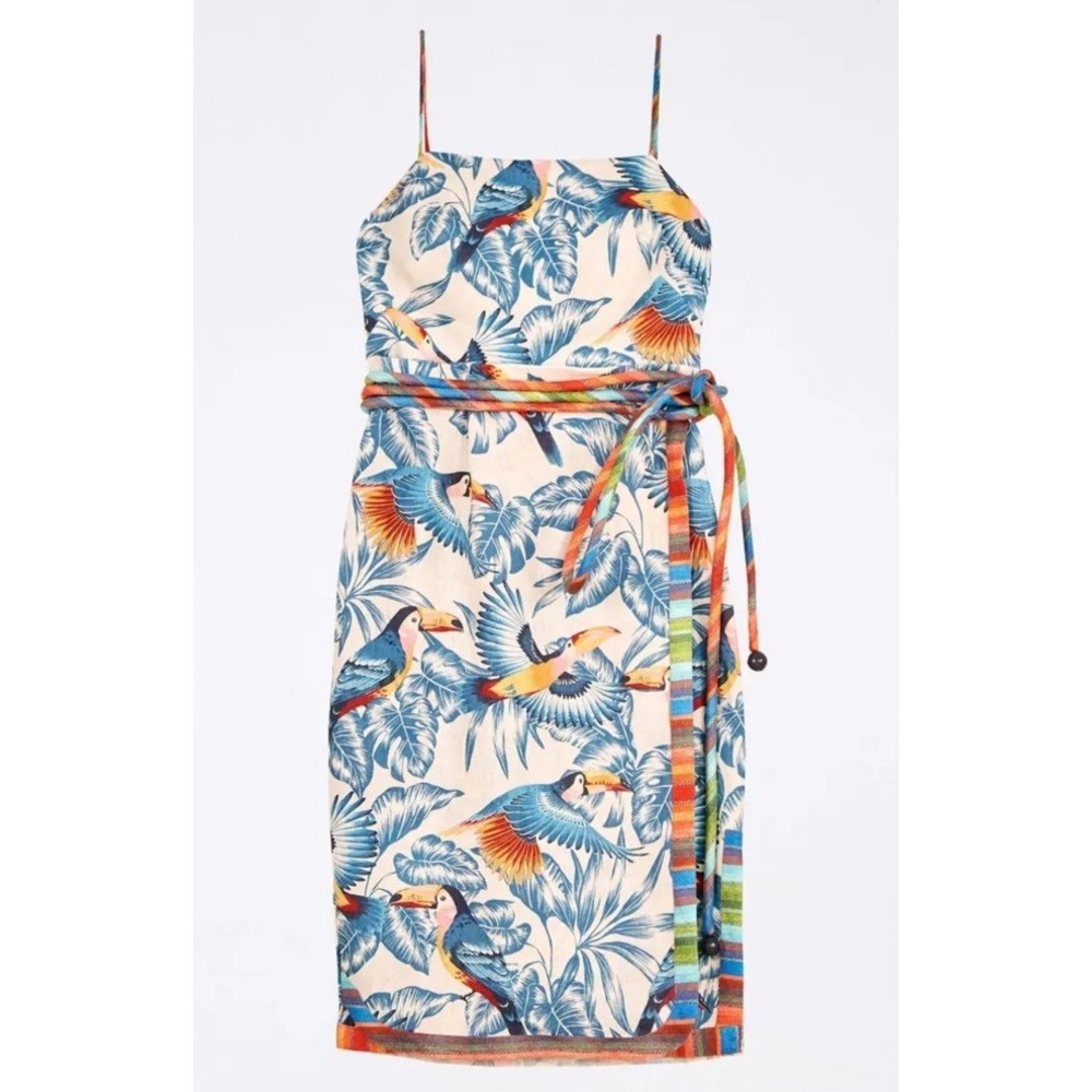 NWT Farm Rio Flying Toucans Tropical Print Open Back Midi Dress XS (0-2) Summer - Picture 2 of 7